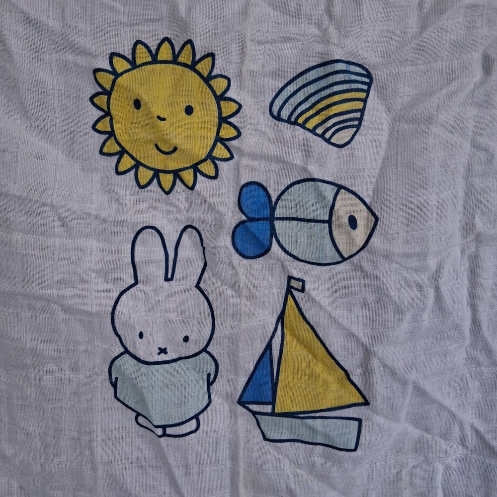 Vtg Y2K Baby Miffy Cotton Muslin Swaddle Blanket Boat Bunny Sun Fish Rare HTF